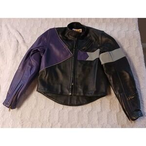 Vintage Bates Purple/Black Leather Motorcycle Armor Jacket Women's Large/Men's S